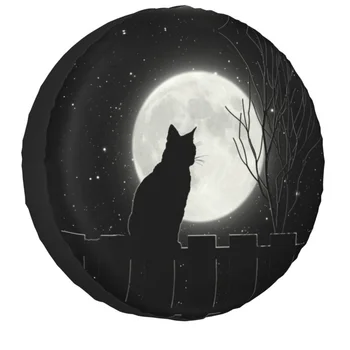 Тихий Ночной кот, смотрящий на Полную Луну, чехол для запасного колеса, чехол для шин, сумка для Mitsubishi Pajero, автомобильные аксессуары для котенка 16