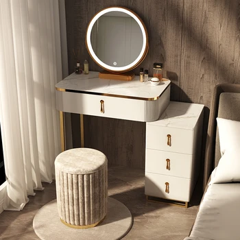 Туалетный столик для спальни, Светлое зеркало Из белого дерева, Большие Угловые туалетные столики, Многофункциональная мебель для прически 17