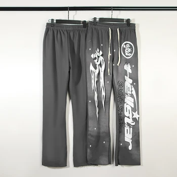 Уличные Мужчины Женщины Громкоговоритель Hellstar Studios Повседневные брюки Махровые мужские брюки в стиле ретро серого цвета для бега трусцой 13