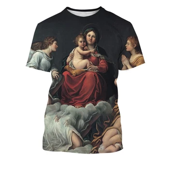 Футболка с 3D-принтом virgin Mary Для мужчин и женщин, Бог любит мир, классические религиозные футболки, летние повседневные футболки с коротким рукавом унисекс 12