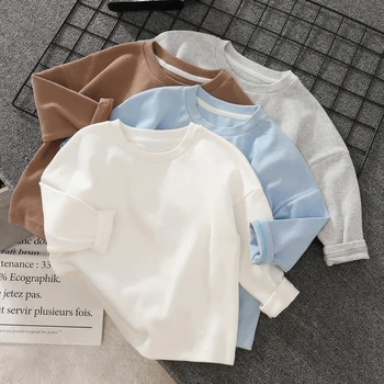Хлопковая свободная детская рубашка с утепленным низом для мальчиков, детская верхняя одежда с длинными рукавами для подростков, модная одежда для малышей