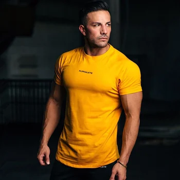 Хлопковая футболка для спортзала, мужская футболка для занятий фитнесом, тонкая рубашка с коротким рукавом, мужская футболка для занятий бодибилдингом, летняя повседневная одежда