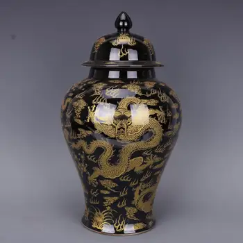 Черная китайская ваза с крышкой 