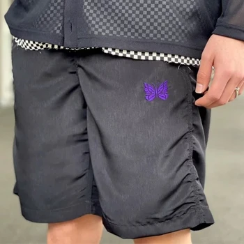 Черные нейлоновые шорты Needles Мужские женские Фиолетовые шорты Needles с логотипом Butterfly, Уличные Сетчатые бриджи y2k 9