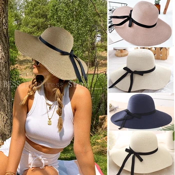 Широкополая шляпа с большим карнизом, женская Летняя Складная Пляжная соломенная шляпа, модная кепка для отдыха, кепка для путешествий на открытом воздухе, Солнцезащитная шляпа Casquette Femme 12
