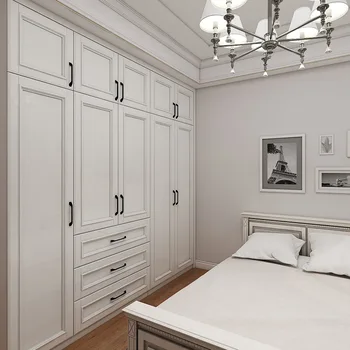 Шкафы с простым деревянным дизайном Белая спальня Деревянный шкаф из МДФ 7