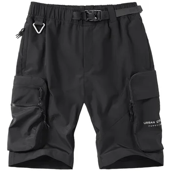 Шорты-карго Harajuku, мужские шорты в стиле хип-хоп, модная технологичная одежда, Короткие брюки, свободные Черные мужские 14