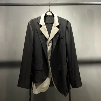 Элегантная модная рубашка в стиле пэчворк контрастного цвета, куртка-двойка, Стильный мужской дизайн осени 2024 года, Оригинальное приталенное пальто, Новинка 3